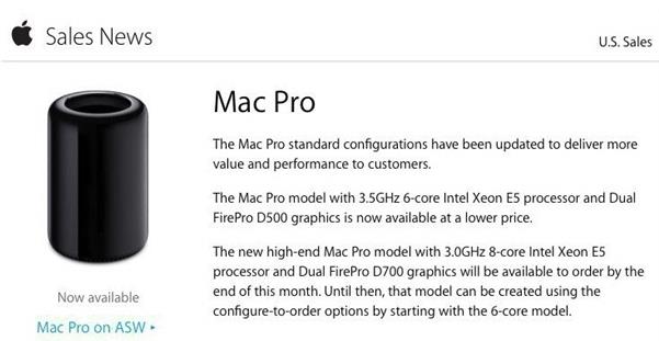 苹果公布8核Mac Pro开卖时间