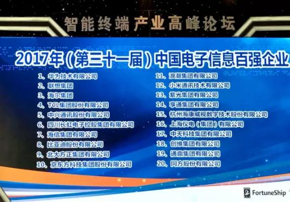 紫光集团名列“2017中国电子信息百强企业”第十三位