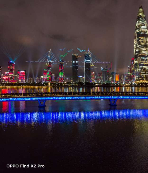 深圳改开40周年庆贺，Find X2 Pro拍下无人机灯光秀夜景