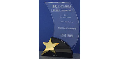 Digi-Key 被 EE Awards Asia 亚洲金选奖授予 “金选三大电子零组件通路商” 称号